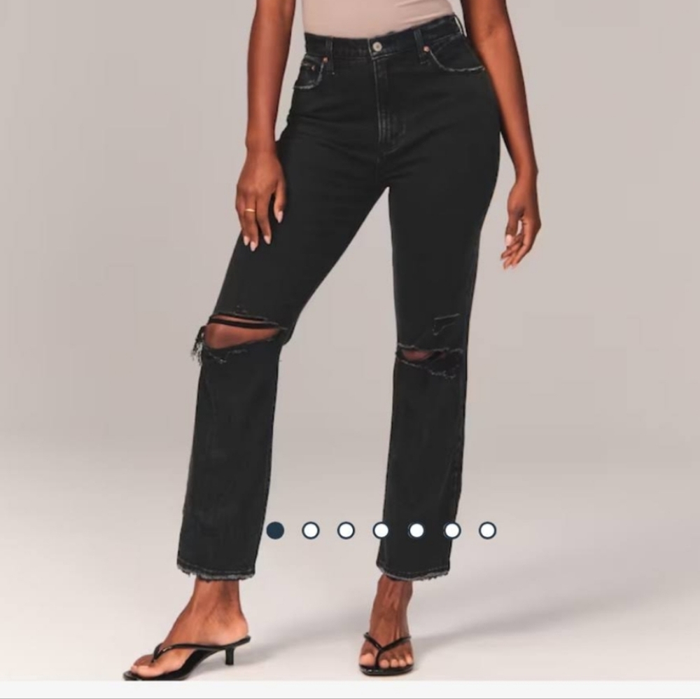 Abercrombie & Fitch Curve Love Black Denim Ankle Straight Ultra High Rise 29XS
